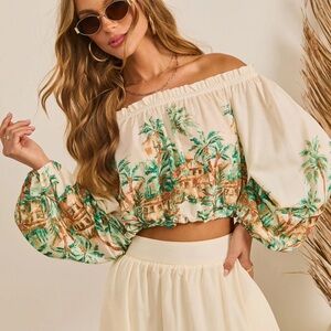 Sun Club Novelty Off The Shoulder Top - Green Multi / S